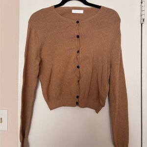 Everyday Cropped Button-Front Cardigan - Camel Brown
